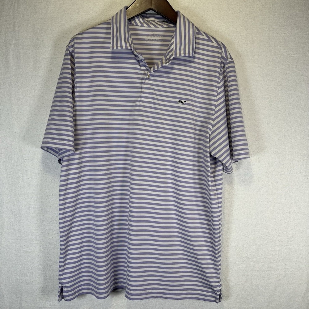 Vineyard Vines Performance Mens Polo Shirt Purple Stripe Large Polyester Collar